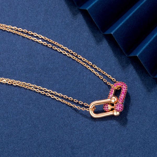 designersterling silver tiffy double ring necklace buckle horseshoe rose gold pendant light luxury simple pink diamond chain collar, Black
designersterling silver tiffy double ring necklace buckle horseshoe rose gold pendant light luxury simple pink diamond chain collar, Black