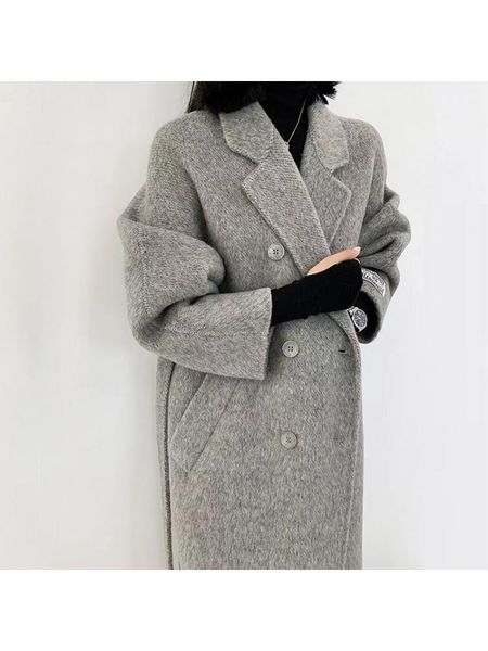 fur 2022 winter popular new long mulberry silk woolen overcoat women double breasted lacing belt classic pink loose wool coat jacket, Black
fur 2022 winter popular new long mulberry silk woolen overcoat women double breasted lacing belt classic pink loose wool coat jacket, Black