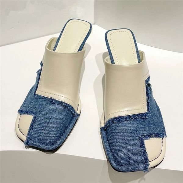 2023 luxury ladies high heel slippers square toe formal dress shoes leahter patchwork denim sandals summer party shoes women, Black
2023 luxury ladies high heel slippers square toe formal dress shoes leahter patchwork denim sandals summer party shoes women, Black