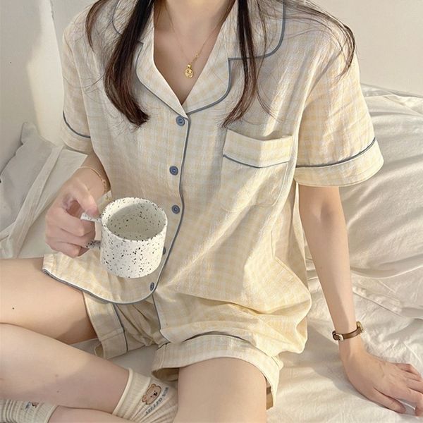 women's sleepwear korean pajama mujer grid print cotton yarn sleepwear set short sleeve horts ruffle homewear skin-friendly breathable, Black;red
women's sleepwear korean pajama mujer grid print cotton yarn sleepwear set short sleeve horts ruffle homewear skin-friendly breathable, Black;red