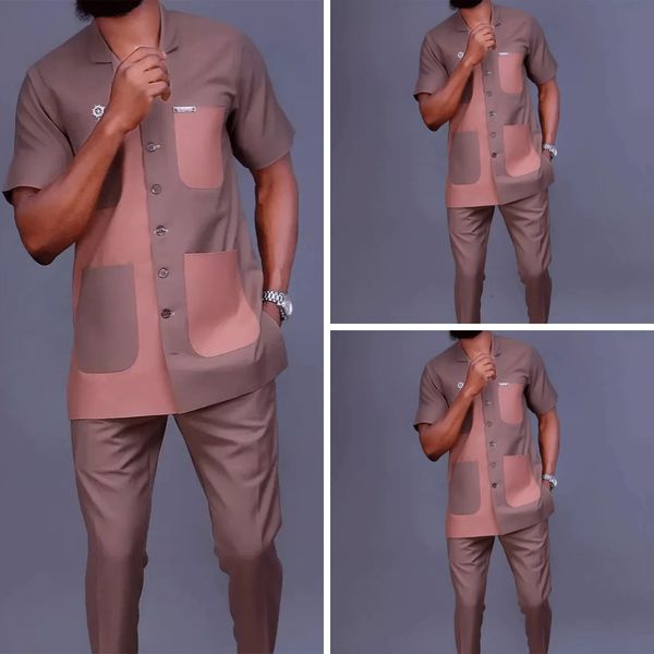 men's tracksuits african clothing twopiece set short sleeve solid color lapel pocket social party element lifestyle 230421, Gray
men's tracksuits african clothing twopiece set short sleeve solid color lapel pocket social party element lifestyle 230421, Gray