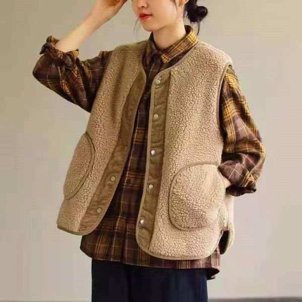 vests doublesided wear lamb wool vest women autumn winter loose sleeveless corduroy waistcoat jacket fashion pocket gilet femme, Black;white
vests doublesided wear lamb wool vest women autumn winter loose sleeveless corduroy waistcoat jacket fashion pocket gilet femme, Black;white