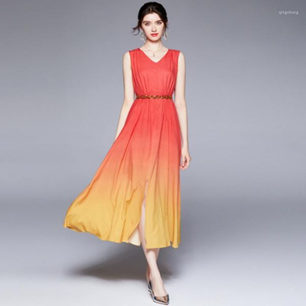 casual dresses women summer elegant split tank long dress luxuriy vinatge party robe femme v-neck designer gradient color a-line vestidos, Black;gray
casual dresses women summer elegant split tank long dress luxuriy vinatge party robe femme v-neck designer gradient color a-line vestidos, Black;gray
