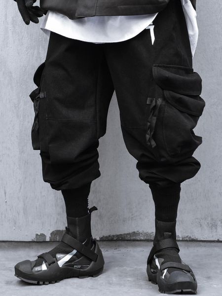 pants men cargo joggers streetwear pockets 2022 new fashion harem pants, Black