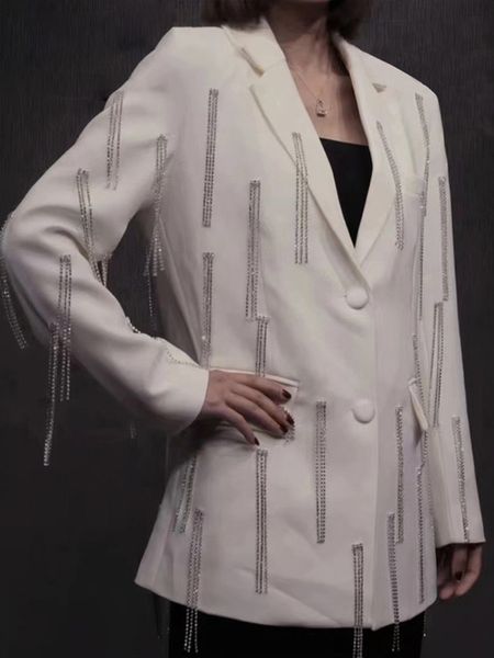 women's suits & blazers business temperament spliced chain tassel blazers for women notched collar long sleeve slim hit color blazer fe, White;black
women's suits & blazers business temperament spliced chain tassel blazers for women notched collar long sleeve slim hit color blazer fe, White;black