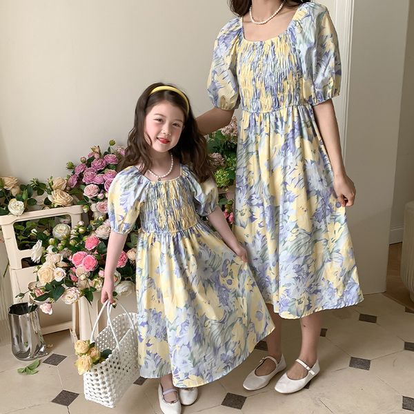 family matching outfits mother daughter matching clothes summer floral princess outfits family dresses temperament square collar floral long, Blue
family matching outfits mother daughter matching clothes summer floral princess outfits family dresses temperament square collar floral long, Blue