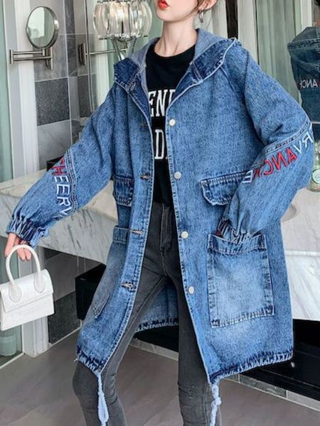 women's trench coats spring autumn denim jacket overcoat casual jeans midlength lady embroidery loose hooded cowgirl outerwear 230421, Tan;black
women's trench coats spring autumn denim jacket overcoat casual jeans midlength lady embroidery loose hooded cowgirl outerwear 230421, Tan;black
