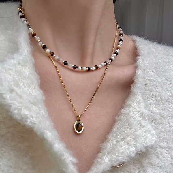 summer french natural tiger eye stone fritillaria necklace for female minority retro ins advanced layered collar chain, Silver
summer french natural tiger eye stone fritillaria necklace for female minority retro ins advanced layered collar chain, Silver