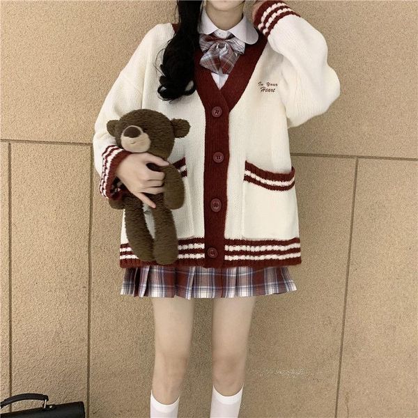 sweaters autumn and winter cardigan women new japan style lazy knit cardigan loose sweet contrast cute sweater female students wear, White;black
sweaters autumn and winter cardigan women new japan style lazy knit cardigan loose sweet contrast cute sweater female students wear, White;black