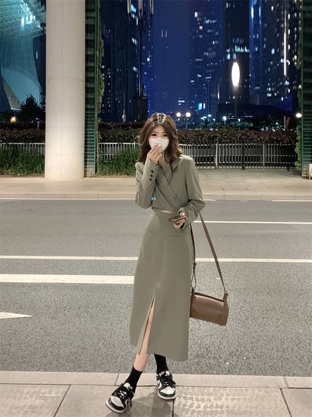 two piece dress gray-green short blazer jacket split skirt sets autumn korean fashion suit two piece women outfits female clothes for 230421, White
two piece dress gray-green short blazer jacket split skirt sets autumn korean fashion suit two piece women outfits female clothes for 230421, White