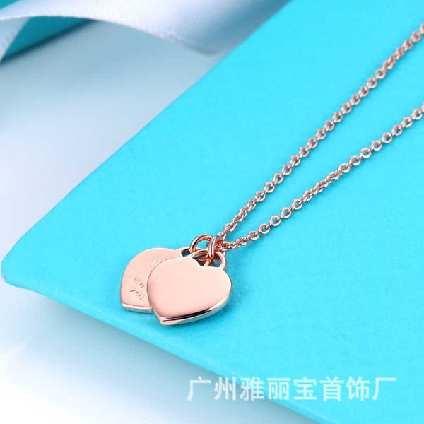 love double heart tiffy necklace women's seiko steel print shaped pendant plating 18k real gold bone chain, Black
love double heart tiffy necklace women's seiko steel print shaped pendant plating 18k real gold bone chain, Black