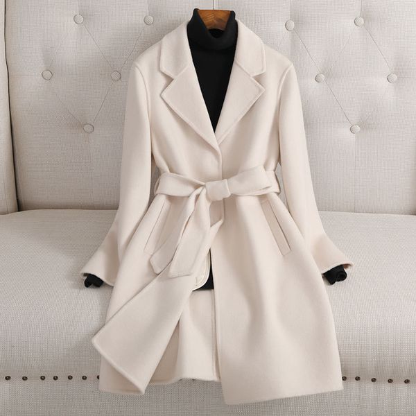 double-sided cshmere coat women wool korean high-end loose elegant woolen winter ladies long jacket with belt, Black
double-sided cshmere coat women wool korean high-end loose elegant woolen winter ladies long jacket with belt, Black