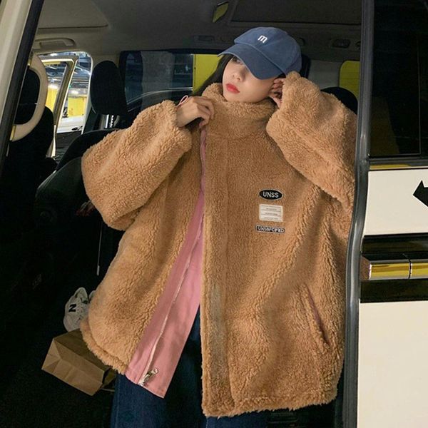 leather korean women's autumn jacket 2022 new loose midlength lambswool coat femal thick longsleeve doublesided wear warm cotton coat, Black
leather korean women's autumn jacket 2022 new loose midlength lambswool coat femal thick longsleeve doublesided wear warm cotton coat, Black