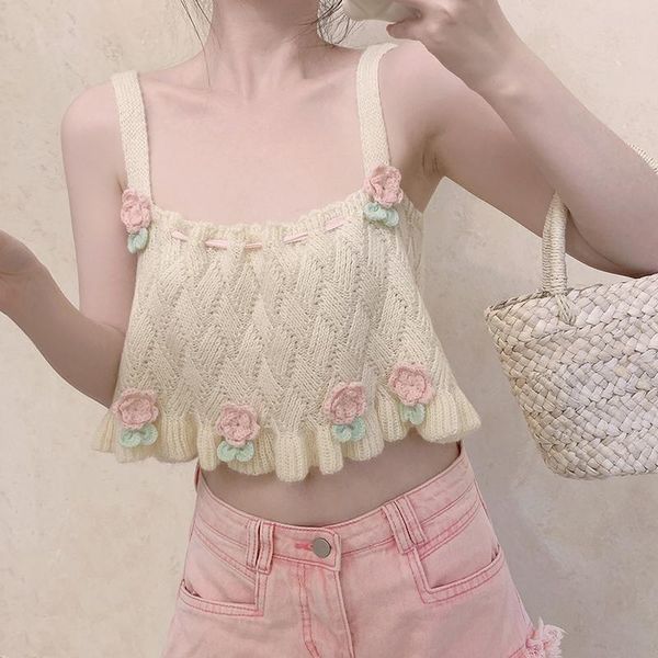 t-shirt cute women summer hook flowers decorated retro loose knitted crop for sweet girl beige camis kawaii clothes, White
t-shirt cute women summer hook flowers decorated retro loose knitted crop for sweet girl beige camis kawaii clothes, White