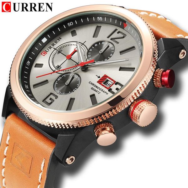 fashion mens chronograph watches genuine leather strap quartz wristwatch curren 2018 casual sport style waterproof 99ft relojes222h, Slivery;brown
fashion mens chronograph watches genuine leather strap quartz wristwatch curren 2018 casual sport style waterproof 99ft relojes222h, Slivery;brown