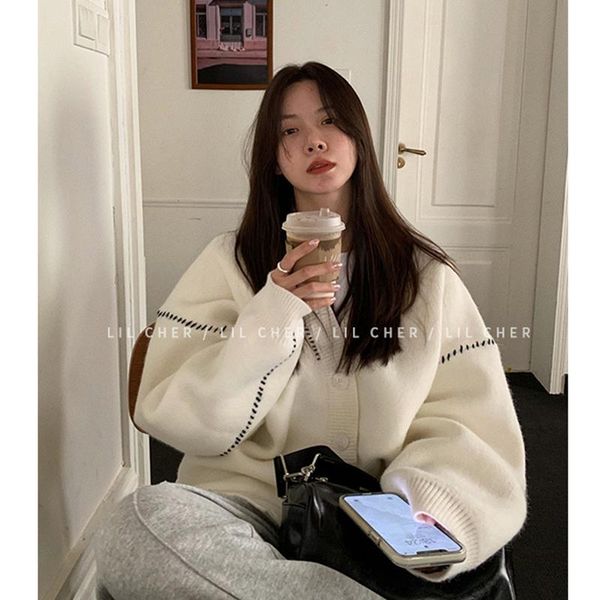 sweaters winter women's clothing white sweater singlebreasted thread design lazy wind new fashion retro outerwear cardigan knitting, White;black
sweaters winter women's clothing white sweater singlebreasted thread design lazy wind new fashion retro outerwear cardigan knitting, White;black