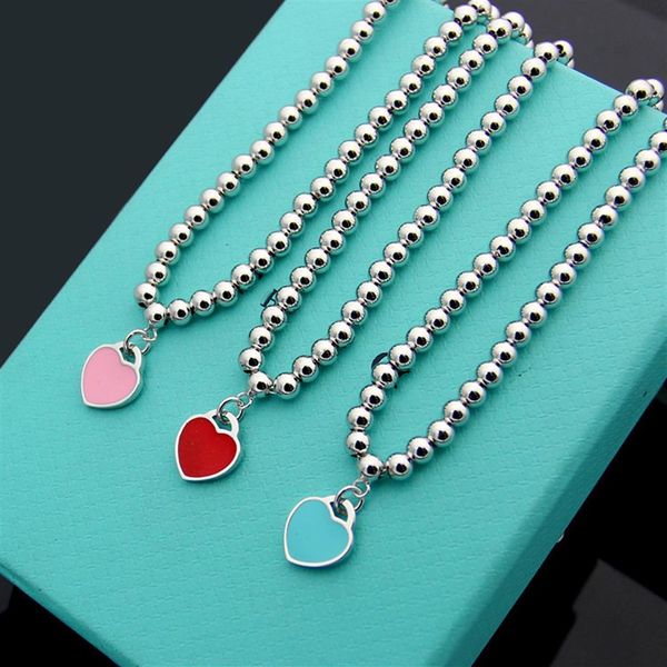 womens single heart round bead chain necklace designer jewelry blue pink red with drip oil necklace complete brand as wedding chri279k, Silver
womens single heart round bead chain necklace designer jewelry blue pink red with drip oil necklace complete brand as wedding chri279k, Silver