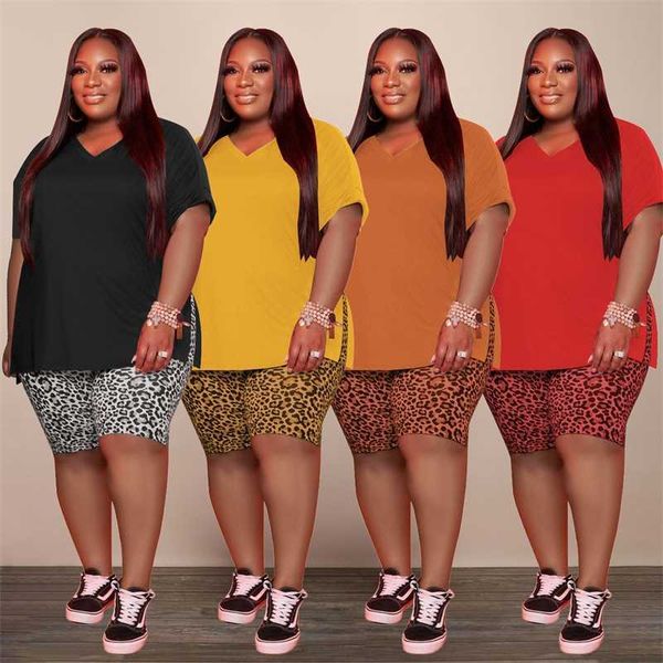 women clothing plus size v-neck tracksuit 2023 fashion casual split short sleeve tee leopard shorts two piece set 4 colors, Black
women clothing plus size v-neck tracksuit 2023 fashion casual split short sleeve tee leopard shorts two piece set 4 colors, Black