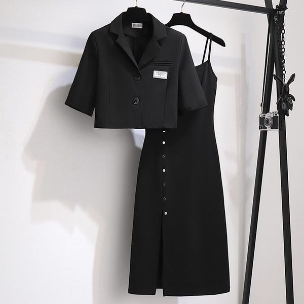 work dresses dress suit high street blazer sets women 2023 oversize office lady elegant short jacket split spaghetti 2pcs set, White;black
work dresses dress suit high street blazer sets women 2023 oversize office lady elegant short jacket split spaghetti 2pcs set, White;black