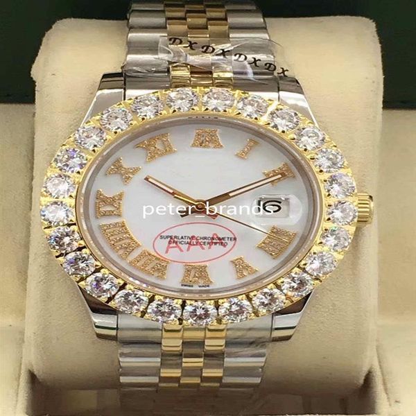 prong set diamond watches two tone silver gold 43mm white face bigger diamond bezel automatic fashion men's watch2395, Slivery;brown
prong set diamond watches two tone silver gold 43mm white face bigger diamond bezel automatic fashion men's watch2395, Slivery;brown