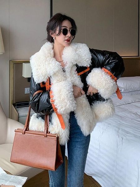 leather kbat winter waterproof coat women white duck down parka patchwork lambswool coat loose windproof outerwear warm down jacket, Black
leather kbat winter waterproof coat women white duck down parka patchwork lambswool coat loose windproof outerwear warm down jacket, Black
