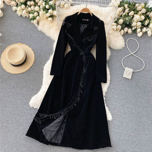 women's trench coats highend temperament long slimfit velvet jacket windbreaker suit collar tassel stitching fashion allmatch coat casa, Tan;black
women's trench coats highend temperament long slimfit velvet jacket windbreaker suit collar tassel stitching fashion allmatch coat casa, Tan;black