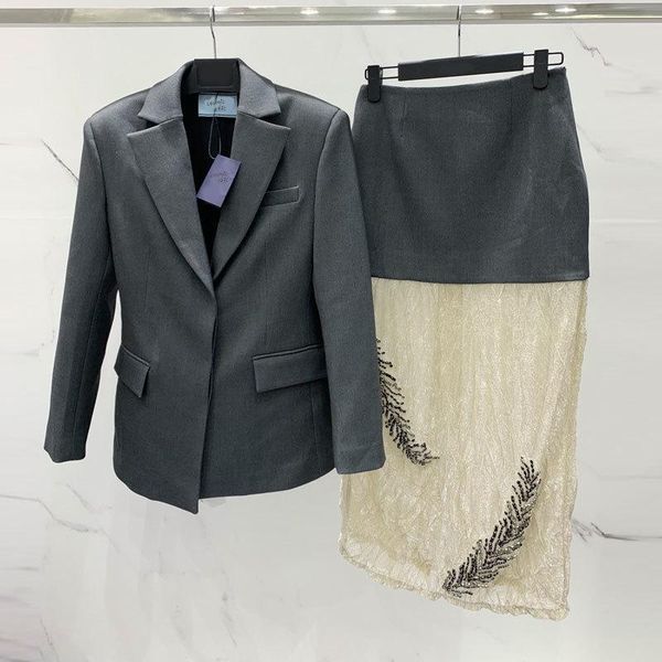 dress 22runway autumn winter 2piece sets office coveed breasted lapel grey blazer coat high waist bright silk skirt women clothes, White
dress 22runway autumn winter 2piece sets office coveed breasted lapel grey blazer coat high waist bright silk skirt women clothes, White