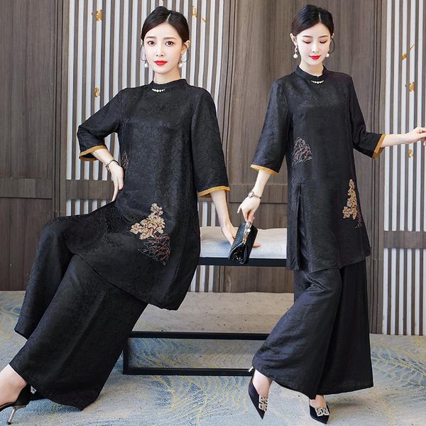 pants vintage women wide leg pants suit tang suit chinese style black 2 piece set spring new 2022 loose casual female clothing, White
pants vintage women wide leg pants suit tang suit chinese style black 2 piece set spring new 2022 loose casual female clothing, White