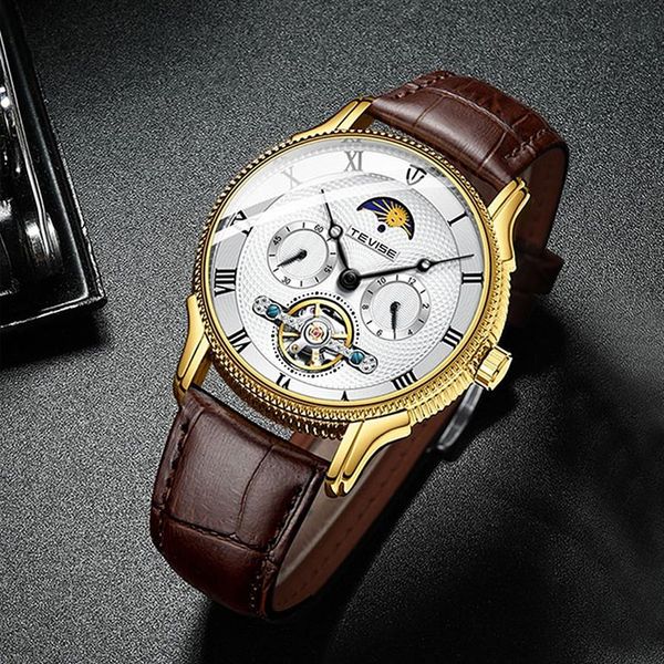 brand tevise new men watch automatic mechanical watch moon phase tourbillon sport wristwatch leather strap relogio masculino293q, Slivery;brown
brand tevise new men watch automatic mechanical watch moon phase tourbillon sport wristwatch leather strap relogio masculino293q, Slivery;brown