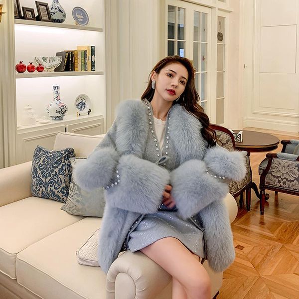fur winter new ladies real fox fur coat rivets long sleeve women's streetwear warm belted jacket cardigan rf, Black
fur winter new ladies real fox fur coat rivets long sleeve women's streetwear warm belted jacket cardigan rf, Black