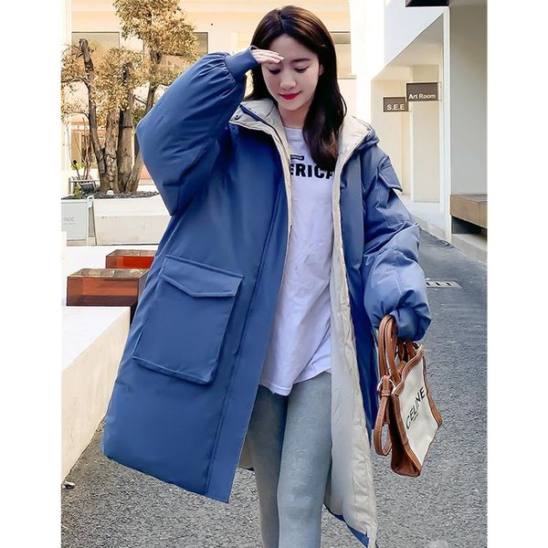 leather women's clothing blue down jacket medium and long hooded cotton clothes winter new korean fashion windproof warm thicken coat, Black
leather women's clothing blue down jacket medium and long hooded cotton clothes winter new korean fashion windproof warm thicken coat, Black