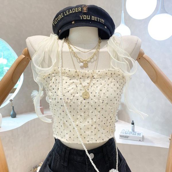 t-shirt new women's clothing 2022 summer design sleeveless mesh suspender women's wave point short bottomed vest blouses, White
t-shirt new women's clothing 2022 summer design sleeveless mesh suspender women's wave point short bottomed vest blouses, White
