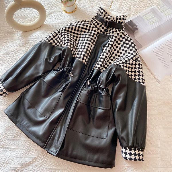 leather kbat french vintage small fragrance tweed jacket pu leather coat warm wool liner parkas winter patchwork snow coat female, Black
leather kbat french vintage small fragrance tweed jacket pu leather coat warm wool liner parkas winter patchwork snow coat female, Black