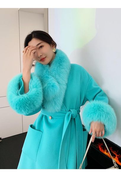 fur 2022 women cashmere coat autumn winter warm fashion trench real fox fur collar and cuff ladies wool blend with belt outwear, Black
fur 2022 women cashmere coat autumn winter warm fashion trench real fox fur collar and cuff ladies wool blend with belt outwear, Black