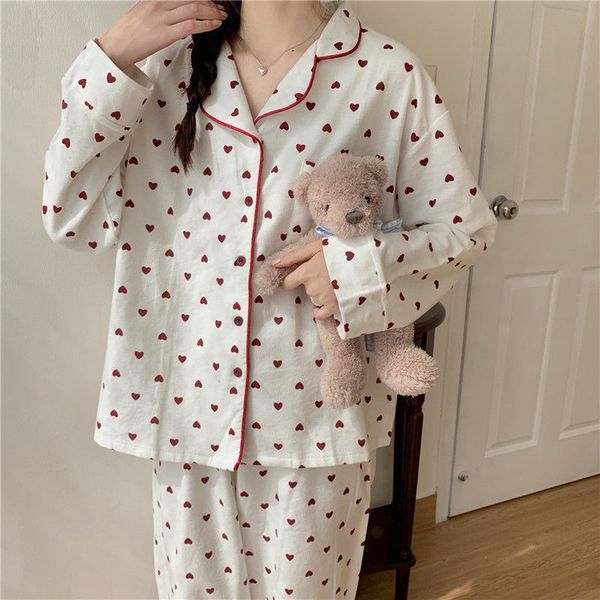 women's sleepwear pajamas for women korean heart print autumn sleepwear kawaii pijamas 2 piece female set suit whit pants pyjamas loung, Black;red
women's sleepwear pajamas for women korean heart print autumn sleepwear kawaii pijamas 2 piece female set suit whit pants pyjamas loung, Black;red