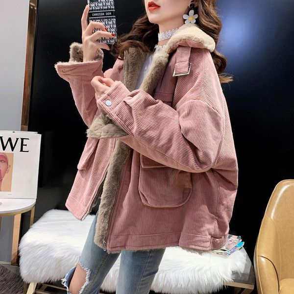 leather corduroy cotton padded coat women turn down collar loose solid coats 2022 winter korean fashion thick warm jacket female y878, Black
leather corduroy cotton padded coat women turn down collar loose solid coats 2022 winter korean fashion thick warm jacket female y878, Black