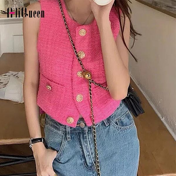 vests summer small fragrance short sleeveless pink double breasted vest women luxury versatile tweed vest loose casual crop, Black;white
vests summer small fragrance short sleeveless pink double breasted vest women luxury versatile tweed vest loose casual crop, Black;white