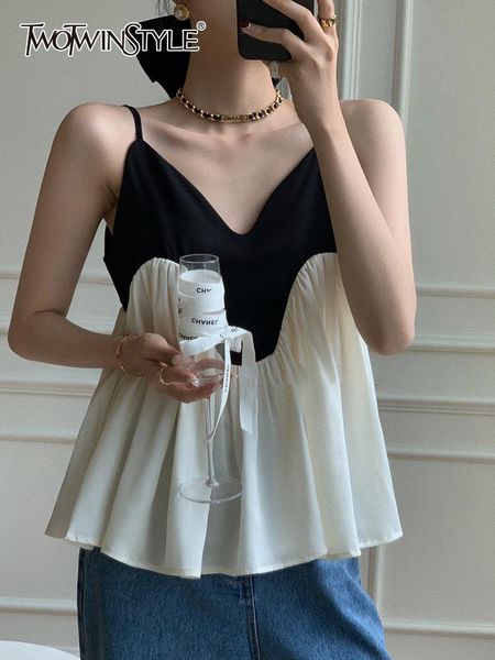 t-shirt twotwinstyle patchwork colorblock vest for women v neck sleeveless loose casual camis female fashion summer clothing style new, White
t-shirt twotwinstyle patchwork colorblock vest for women v neck sleeveless loose casual camis female fashion summer clothing style new, White