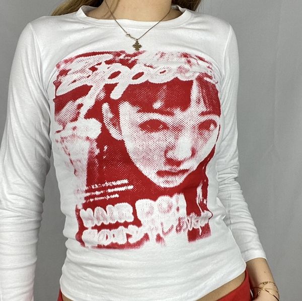 women's t-shirt e-girl gothic print t-shirt women long sleeve slim fit crop y2k aesthetic spring autumn sweats tees harajuku streetwear, White
women's t-shirt e-girl gothic print t-shirt women long sleeve slim fit crop y2k aesthetic spring autumn sweats tees harajuku streetwear, White