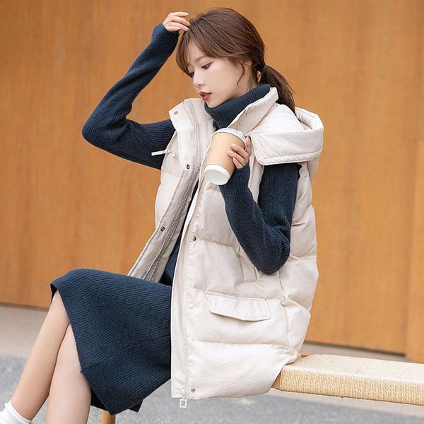 vests 2022 women's warm sleeveless jacket long vest fashion autumn parkas coat hooded collar waistcoat female casual outerwear top, Black;white
vests 2022 women's warm sleeveless jacket long vest fashion autumn parkas coat hooded collar waistcoat female casual outerwear top, Black;white