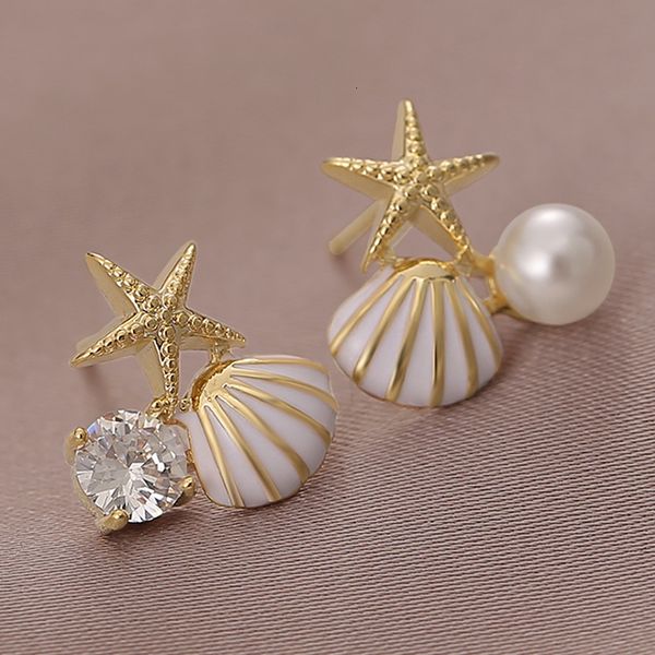 stud temperature ocean style earrings women's starfish shell earrings creative asymmetric earrings imitate pearl zircon earrings, Golden;silver
stud temperature ocean style earrings women's starfish shell earrings creative asymmetric earrings imitate pearl zircon earrings, Golden;silver