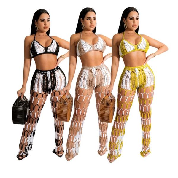2023 designer color block crochet tracksuits summer beach mesh see through 2 piece women outfits lace-up halter bra hollow out trousers whol, Gray
2023 designer color block crochet tracksuits summer beach mesh see through 2 piece women outfits lace-up halter bra hollow out trousers whol, Gray