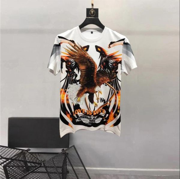 t shirts european and american 2023 summer round neck drill eagle print, White;black
t shirts european and american 2023 summer round neck drill eagle print, White;black