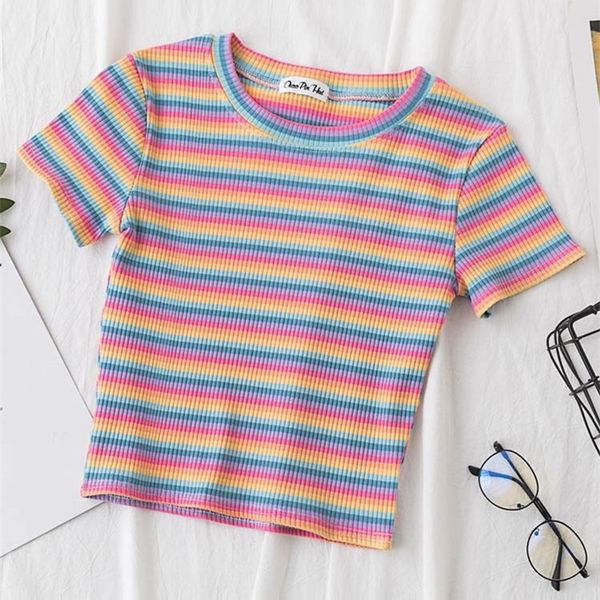 women s t shirt women rainbow striped slim fit t shirt harajuku tshirt summer short sleeve korean feminina clothes 230420, White
women s t shirt women rainbow striped slim fit t shirt harajuku tshirt summer short sleeve korean feminina clothes 230420, White