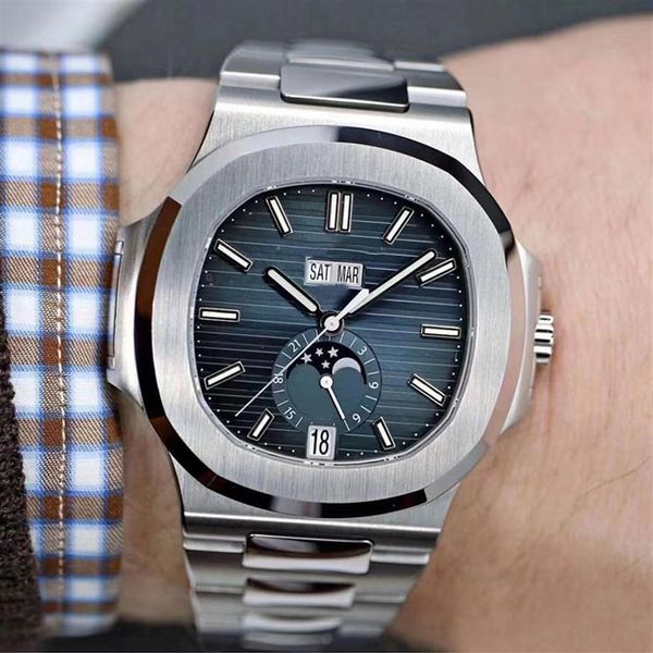 2020 new style automatic movement 15711 moon blue dial men watch stainless band male clock montre homme231r, Slivery;brown
2020 new style automatic movement 15711 moon blue dial men watch stainless band male clock montre homme231r, Slivery;brown