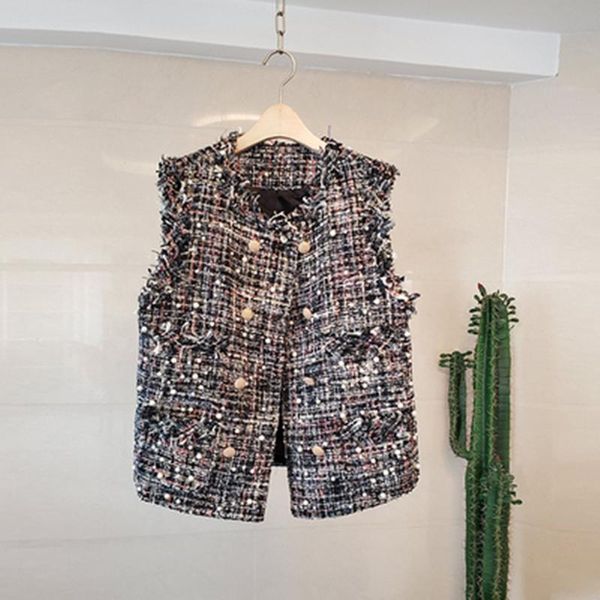 vests dalmazzo fall winter women fashion double breasted pearls vest short jacket coat tweed wool pocket tassel sleeveless outerwear, Black;white
vests dalmazzo fall winter women fashion double breasted pearls vest short jacket coat tweed wool pocket tassel sleeveless outerwear, Black;white