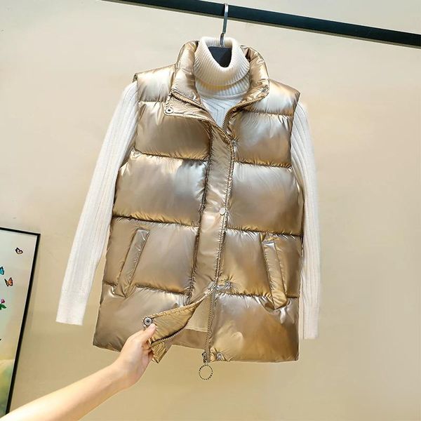 vests korean down vest for women short loose shiny and bright 2021 sleeveless jacket solid stand collar zipper waistcoat for female, Black;white
vests korean down vest for women short loose shiny and bright 2021 sleeveless jacket solid stand collar zipper waistcoat for female, Black;white