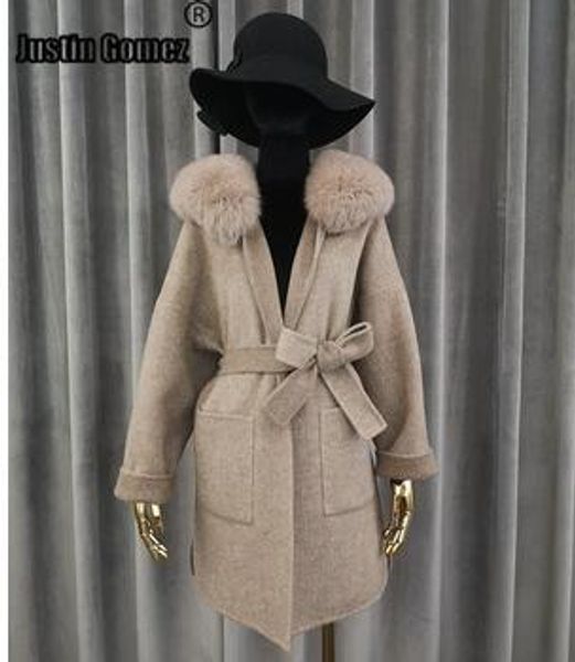 fur highend warm luxury outwear elegant feminine coat natural fox fur collar streetwear cashmere wool coat with belt, Black
fur highend warm luxury outwear elegant feminine coat natural fox fur collar streetwear cashmere wool coat with belt, Black