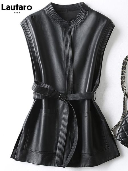 jackets lautaro spring autumn black soft pu leather vest luxury brand with belt luxury elegant office sleeveless jackets for women 2022, Black;brown
jackets lautaro spring autumn black soft pu leather vest luxury brand with belt luxury elegant office sleeveless jackets for women 2022, Black;brown