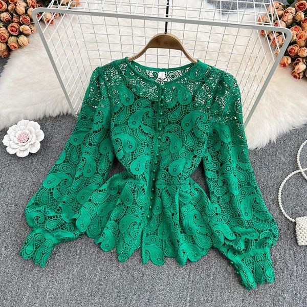 polos 2022 spring new retro court style round neck singlebreasted hollow hook flower lotus leaf swing lace shirt women's chic top, White
polos 2022 spring new retro court style round neck singlebreasted hollow hook flower lotus leaf swing lace shirt women's chic top, White